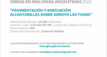 Llamado a consulta pública por obra de vialidad y drenaje en Malvinas Argentinas