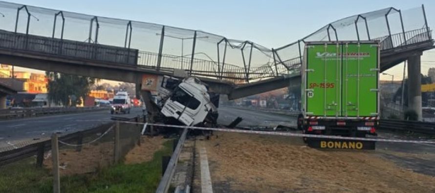 Un camión chocó contra un puente peatonal en la Panamericana y lo derrumbó: está cortada la Ruta 9